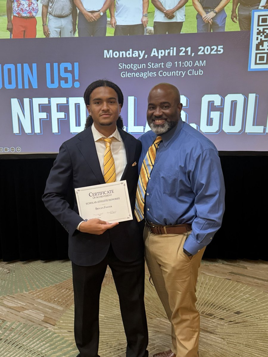 Congratulations to WHHS Senior football player Brycen Foster. He was honored and recognized at tonight’s National Football Foundation Scholar-Athlete award night.  Brycen is headed to Hardin Simmons in the fall. <a href="/DallasNFF/">NFF Gridiron Club of Dallas</a> <a href="/HSUCowboys/">Hardin-Simmons Cowboy Football</a> <a href="/WesternHillsHS/">Western Hills High School</a> <a href="/FWISDAthletics/">FWISD Athletics</a>
