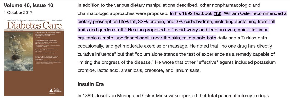 Low carb, high fat diets seem a fad, but were recommended in the classic 1892 medical textbook Dr. Osler's Principles and Practice of Medicine. Hmm. A 133 year old fad.