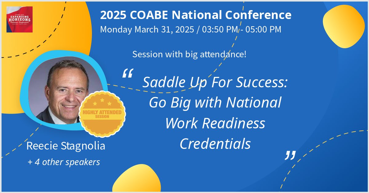 I will give a talk at 2025 COABE National Conference on Saddle Up For Success: Go Big with National Work Readiness Credentials. Hoping for a great turnout! <a href="/COABEHQ/">COABE</a> #COABE2025 - via #Whova event app