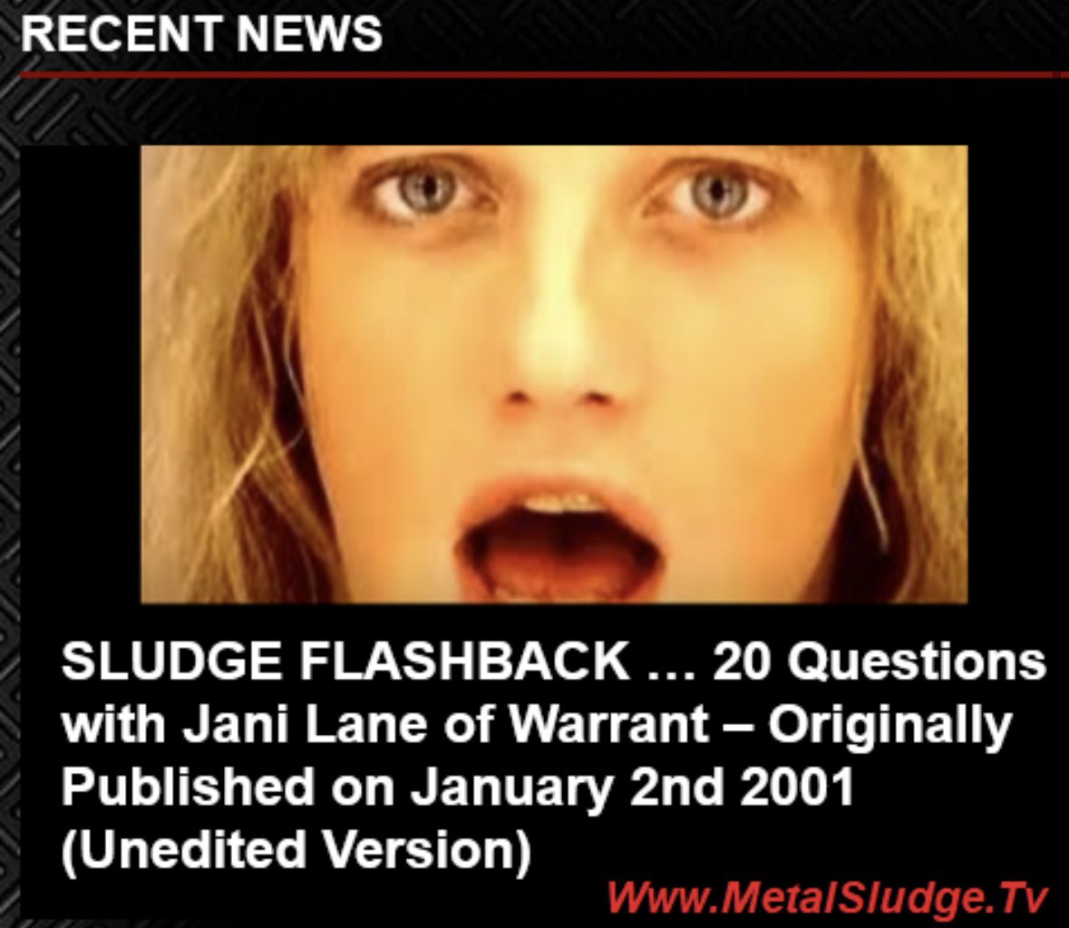 StevieTuff's tweet photo. SLUDGE FLASHBACK …  
20 Questions with Jani Lane of Warrant – Originally Published on January 2nd 2001 (Unedited Version) 
#janilane #warrant #bobbiebrown #cherrypie #heaven #isawred #joeyallen #erikturner #jerrydixon #stevensweet #metalsludge 
https://t.co/r8MbaqWDm3 https://t.co/nFS3VbocBF