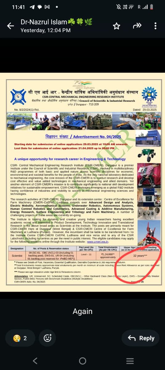 All India Research Scholars Association (@airsaindia) on Twitter photo Is this fair?
It's a simple matter, but <a href="/CSIR_IND/">CSIR, India</a> has created a major barrier for research scholars <a href="/DrNKalaiselvi/">N Kalaiselvi</a>
Despite having excellent experience in science & research, many are excluded from scientist posts in CSIR institutes due to age limit criteria.
<a href="/IndianExpress/">The Indian Express</a> Is this fair?
It's a simple matter, but <a href="/CSIR_IND/">CSIR, India</a> has created a major barrier for research scholars <a href="/DrNKalaiselvi/">N Kalaiselvi</a>
Despite having excellent experience in science & research, many are excluded from scientist posts in CSIR institutes due to age limit criteria.
<a href="/IndianExpress/">The Indian Express</a>