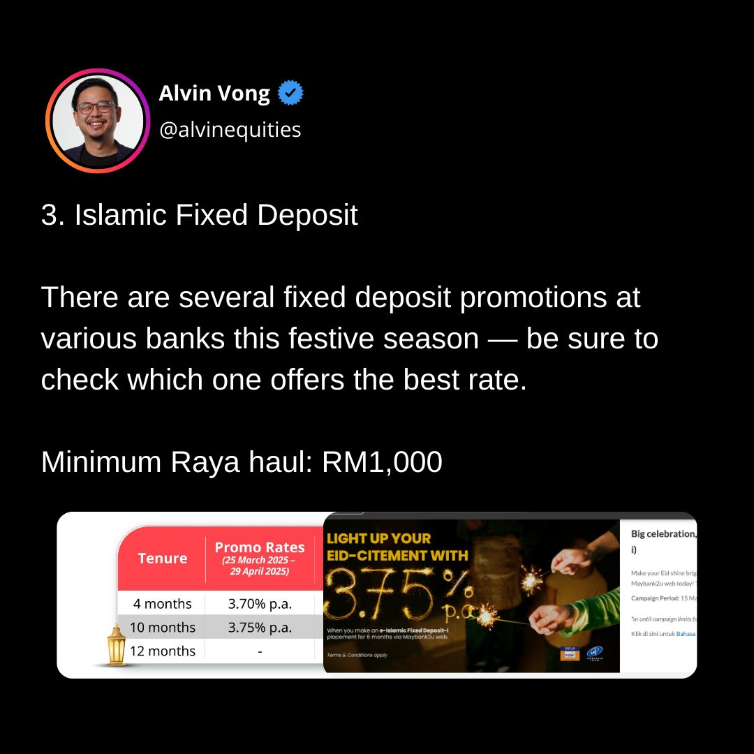 alvinvong_ET's tweet photo. Selamat Hari Raya from EquitiesTracker! Hope you guys got lots of duit raya AND be able to save/invest them! #personalfinance #dividends #et #stocks #assets #equitiestracker #malaysia #fyp #investing #investments https://t.co/vUjuQRq1m0