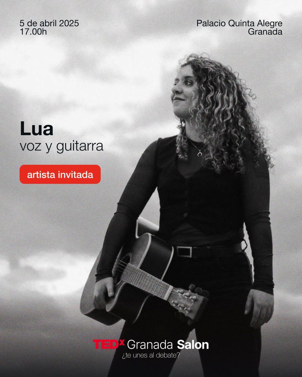 TEDxGranada (@tedxgranada_) on Twitter photo 🎶✨ La música volverá a formar parte de #TEDxGranadaSalon, ¿Quieres saber quiénes nos acompañarán? 👀🎤🎸
🎼 Lua, voz y guitarra, junto a Calet, guitarra.
🚨🎟️ No dejes pasar esta oportunidad. ¡Consigue tu entrada antes de que vuelen! 🔗 tedxgranada.com/tedxgranadasal… 🎶✨ La música volverá a formar parte de #TEDxGranadaSalon, ¿Quieres saber quiénes nos acompañarán? 👀🎤🎸
🎼 Lua, voz y guitarra, junto a Calet, guitarra.
🚨🎟️ No dejes pasar esta oportunidad. ¡Consigue tu entrada antes de que vuelen! 🔗 tedxgranada.com/tedxgranadasal…