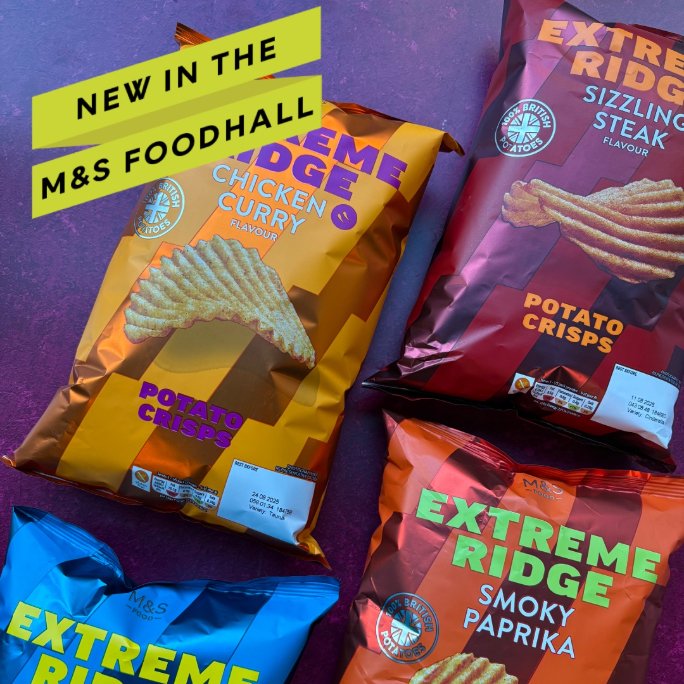 We've been selling crisps since at least the 1940s, and by 1962 a large pack of ready salted cost 9d.

Our brand-new range of EXTREME RIDGE crisps are made with 100% British potatoes and a super-sprinkling of lip-smacking seasonings.