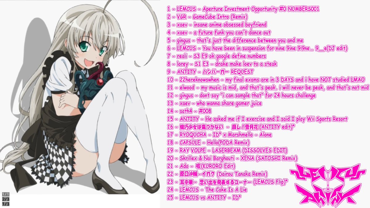 NYANT1TY's tweet image. #CCS3 LEMCUS vs ANTITYのセトリです！
この後一番最後に流した曲投稿しますのでお楽しみに...!