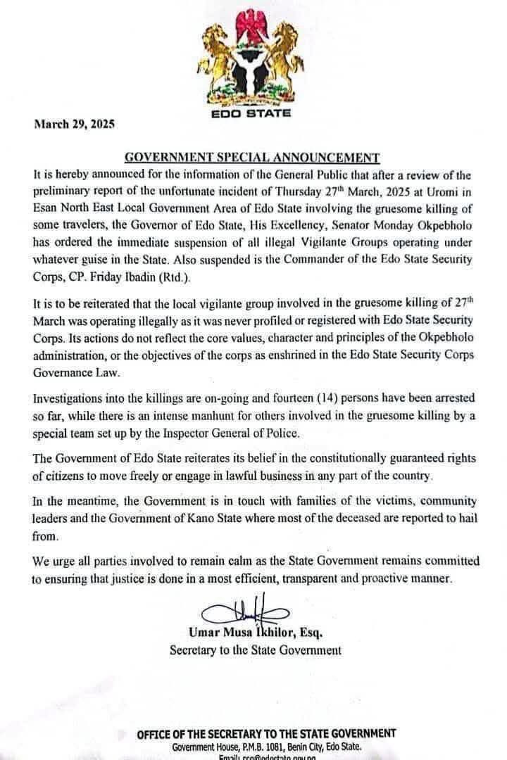 gimbakakanda's tweet image. This is a decisive and well-articulated response from the Edo State Government, and it offers hope for justice for all parties. The SSG, Umar Musa Ikhilor, is not only a valued friend but also a strong ally of the North, from Zaria to Minna and Abuja. I trust that northerners in…
