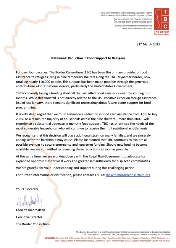 Due to a funding shortfall, TBC will reduce food card assistance from April to July 2025, impacting over 80% of refugee households. We are prioritizing the most vulnerable while urgently seeking new funding. TBC remains committed to supporting displaced communities.