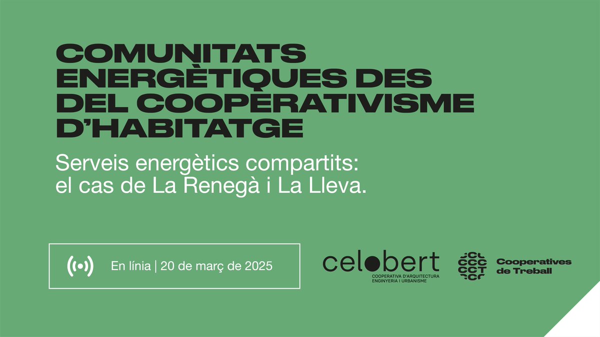 El potencial d'unir el model d'habitatge cooperariu i el de #ComunitatsEnergètiques és enorme, tant a nivell comunitari com energètic.

▶️Ja podeu recuperar en línia la sessió "Comunitats energètiques des del cooperativisme d’habitatge" youtube.com/live/icWeRqDTZ…