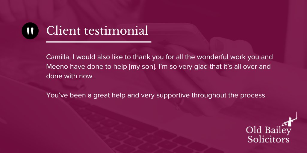 Old Bailey Solicitors (@oldbaileysols) on Twitter photo A father wrote to thank <a href="/Camilla_Rents/">Camilla Rents</a> and Barrister <a href="/Meenochawla/">Meeno Chawla</a> from <a href="/5SAHLaw/">5 St Andrew's Hill</a> for helping his son with significant vulnerabilities to avoid a custodial sentence. "I'm so very glad its all over" reflects his relief in a stressful situation. Read more: oblaw.co.uk/client-testimo… A father wrote to thank <a href="/Camilla_Rents/">Camilla Rents</a> and Barrister <a href="/Meenochawla/">Meeno Chawla</a> from <a href="/5SAHLaw/">5 St Andrew's Hill</a> for helping his son with significant vulnerabilities to avoid a custodial sentence. "I'm so very glad its all over" reflects his relief in a stressful situation. Read more: oblaw.co.uk/client-testimo…