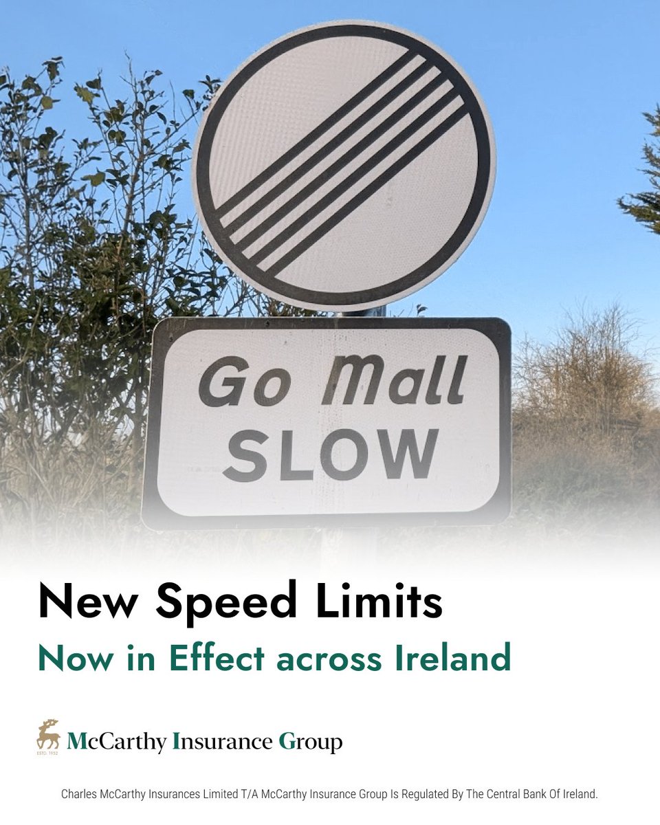 New speed limit changes have now been enforced across Ireland, with rural local roads set at 60 km/h, urban areas at 30 km/h, and national secondary roads capped at 80 km/h. 

Stay safe on the roads and keep your insurance cover intact by following these new speed limits.

[AD]