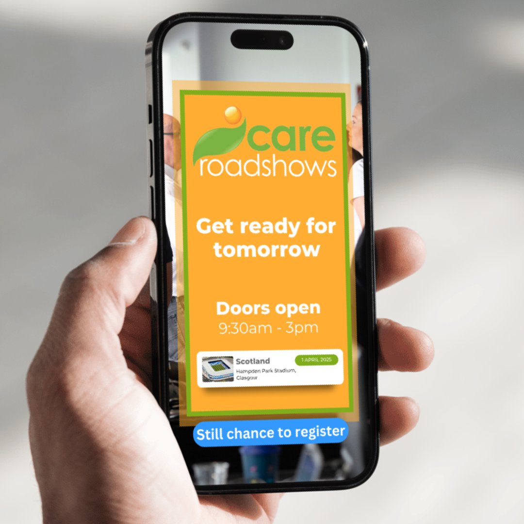 Scotland, we’re almost there!🎉

#CareRoadshow kicks off tomorrow at Hampden Park Stadium, and we can’t wait to see you there.

Expect expert insights, game-changing exhibitors, and plenty of networking opportunities!

Grab your free ticket now: careroadshows-2025.reg.buzz/twitterx