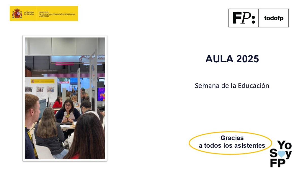 todofp's tweet image. 📢 Ayer cerró sus puertas AULA 2025. Agradecemos a todos los que os habéis acercado a nuestro estand a pedir información sobre la FP. #TodoFP #YoSoyFP
🔴 Gracias también a todos nuestros asesores por su labor informativa. 
🔎 todofp.es/inicio.html