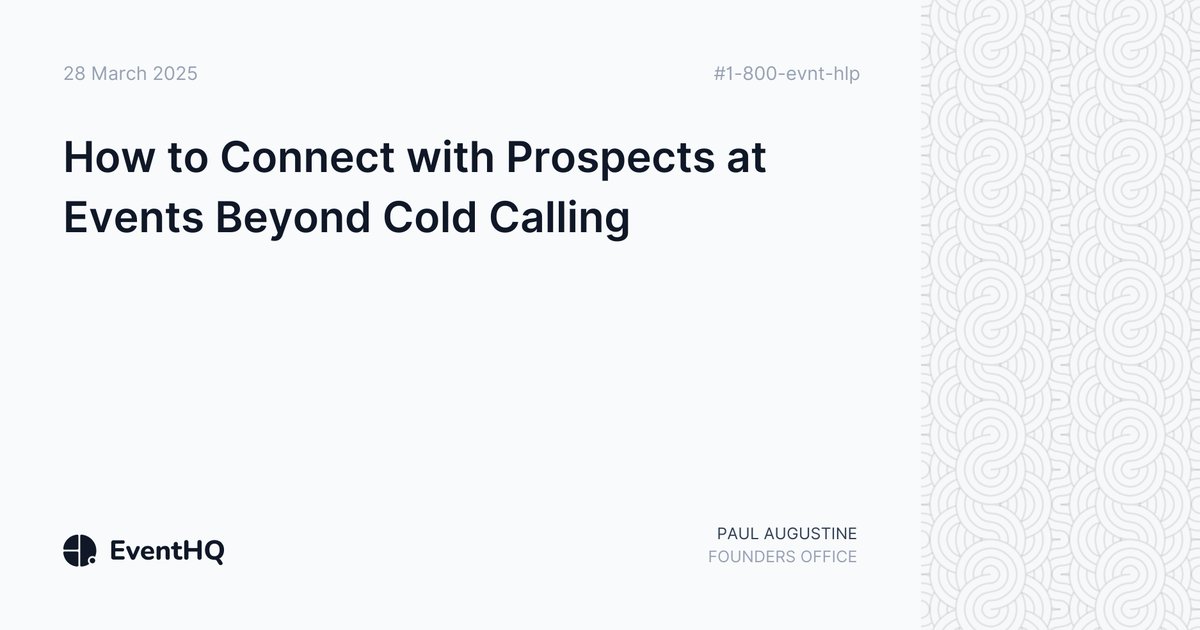 Cold calling isn’t cutting it anymore. Especially at events.

Learn how to connect with prospects at events using smart, timely outreach and tools like <a href="/tryeventhq/">EventHQ</a>.

 Personalized &gt; random every time.

 🔗 eventhq.com/blog/how-to-co…

 #B2BSales #EventNetworking #EventProfs