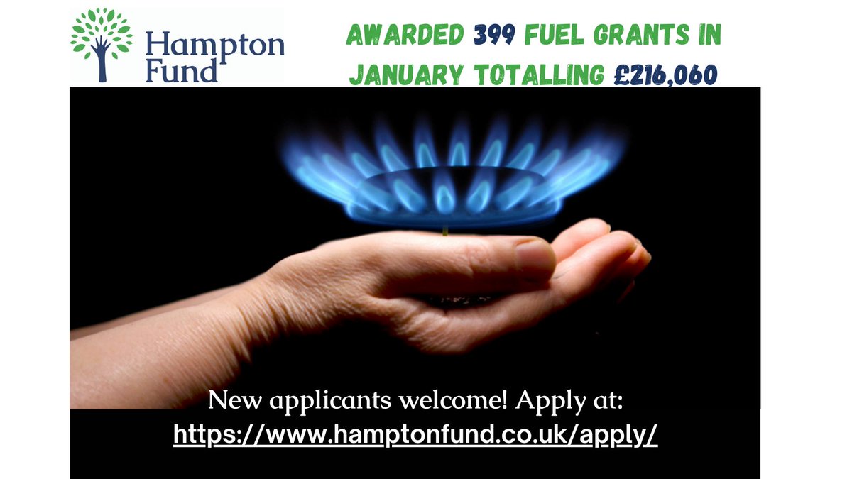 To our Jan/Feb Fuel Grant applicants - your grant to help with gas/electric costs has now been paid to your supplier. New applicants on low income, living in Hampton, Twickenham, Teddington, Hampton Hill, Hampton Wick &amp; Whitton - please apply online at hamptonfund.co.uk/apply/