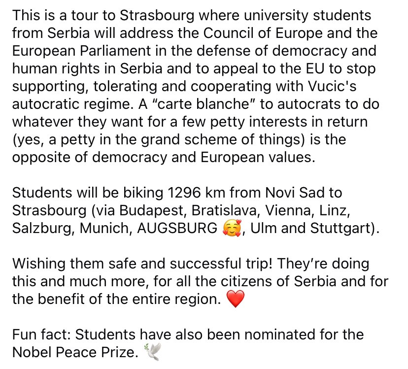 YvannaNJ's tweet image. Student’s Tour to Strasbourg! 🚴🚴🏼‍♀️🕊️⚖️ Novi Sad - Strasbourg, 3-17. April, 1296 km.
#fightfordemocracy #studentiblokade #StudentProtest #protests #Serbia #TuradoStrasbura