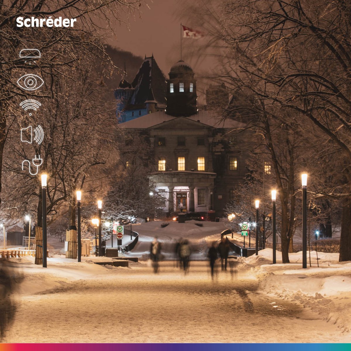 SchrederGroup's tweet image. ✨SHUFFLE&apos;s Top 10 projects✨
Transform a run-down road into a connected public space was the challenge at McGill University. With light, CCTV, WiFi &amp;amp; plugs, SHUFFLE creates a multi-purpose space for people to meet &amp;amp; interact🤩

👉schreder.com/en/projects/sh…

#smartpole #lightability