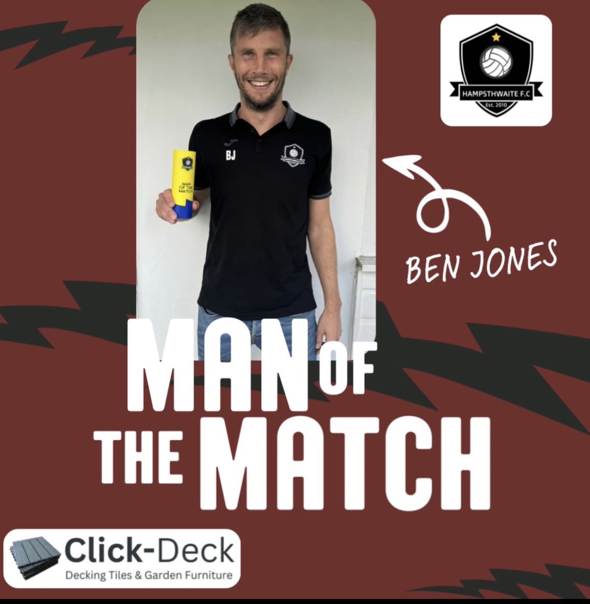 MAN OF THE MATCH 🥇 

Our <a href="/clickdeck/">Click-Deck Tiles</a> Man of the Match for Saturday’s 3-0 win over Kippax Welfare was Ben Jones. 

Ben scored our opening goal of the game, scoring his 17th in all comps this season, and then finished off with the assist for our 3rd. 
#UTFS #AHAW #SaturdayFootball
