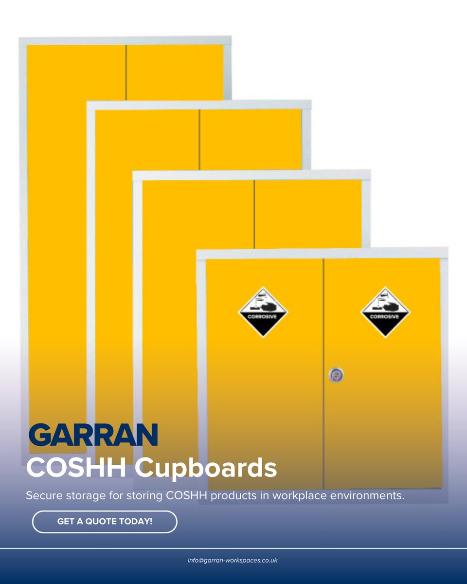 GarranWorkspace's tweet image. Ensure the safety of hazardous substance storage with our COSHH Cupboards! 🛡️

Request a quote today!
📧 info@garran-workspaces.co.uk
📞 02920 859600

#COSHH #storagesolutions