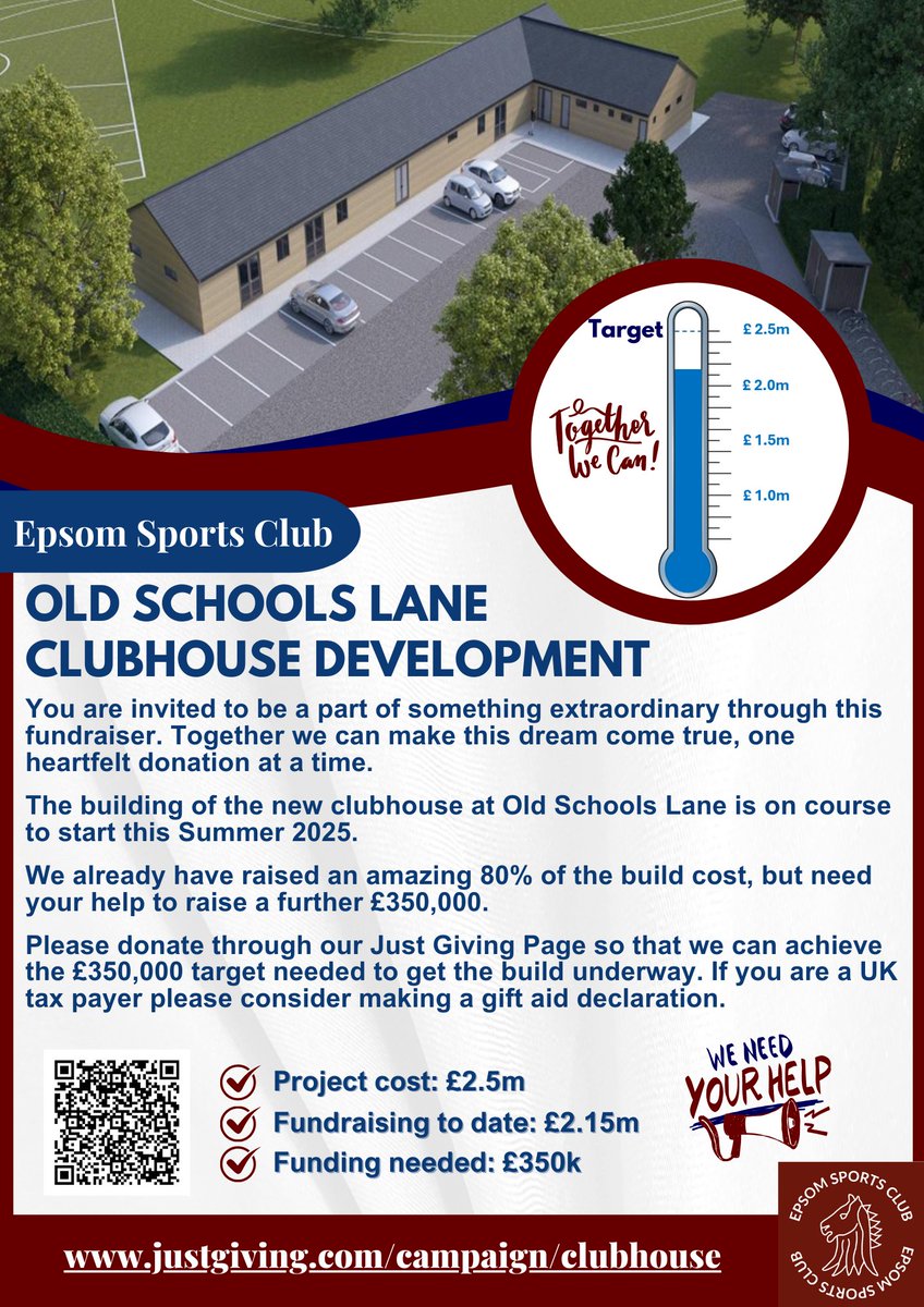 Exciting News! The building of the new clubhouse at Old Schools Lane will start this Summer. We already have 80% of the build cost, but need your help to raise a further £350k. Please donate through our Just Giving Page so that we can achieve it. 🙏❤️
justgiving.com/campaign/clubh…