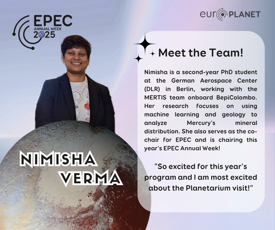 Say hello to Nimisha, our awesome Co-chair at EPEC! From big ideas to smooth execution, she is all about creating an exciting event for everyone! Don’t forget to register - we have been working hard to make this the best one yet! <a href="/kushinimmi1/">Nimisha Verma</a>
europlanet.org/epec-annual-we…