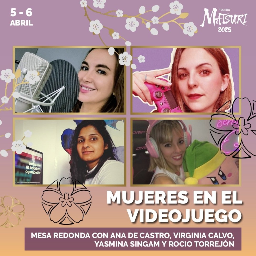 Nueva cita: <a href="/Toledo_Matsuri/">Toledo Matsuri</a> ⛩️*
5 de abril, Mujeres en el Videojuego con:

💫Nuestra NinjaMarketer <a href="/minuky666/">Yasmina S. M.</a> del equipo Dojo.🥷

💫La Hacedora de pesadillas de <a href="/Path_Games/">Path Games</a>,<a href="/LikeDjinn/">Djinn 👻</a>.

💫La Indiecreadora de <a href="/ErreKGamer/">ErreKGamer</a>,<a href="/SeraPhiim_/">Rocío Torrejón 💫</a>

💫La actriz de voz "RESIDENTe" <a href="/anadecastronow/">Ana de Castro</a>