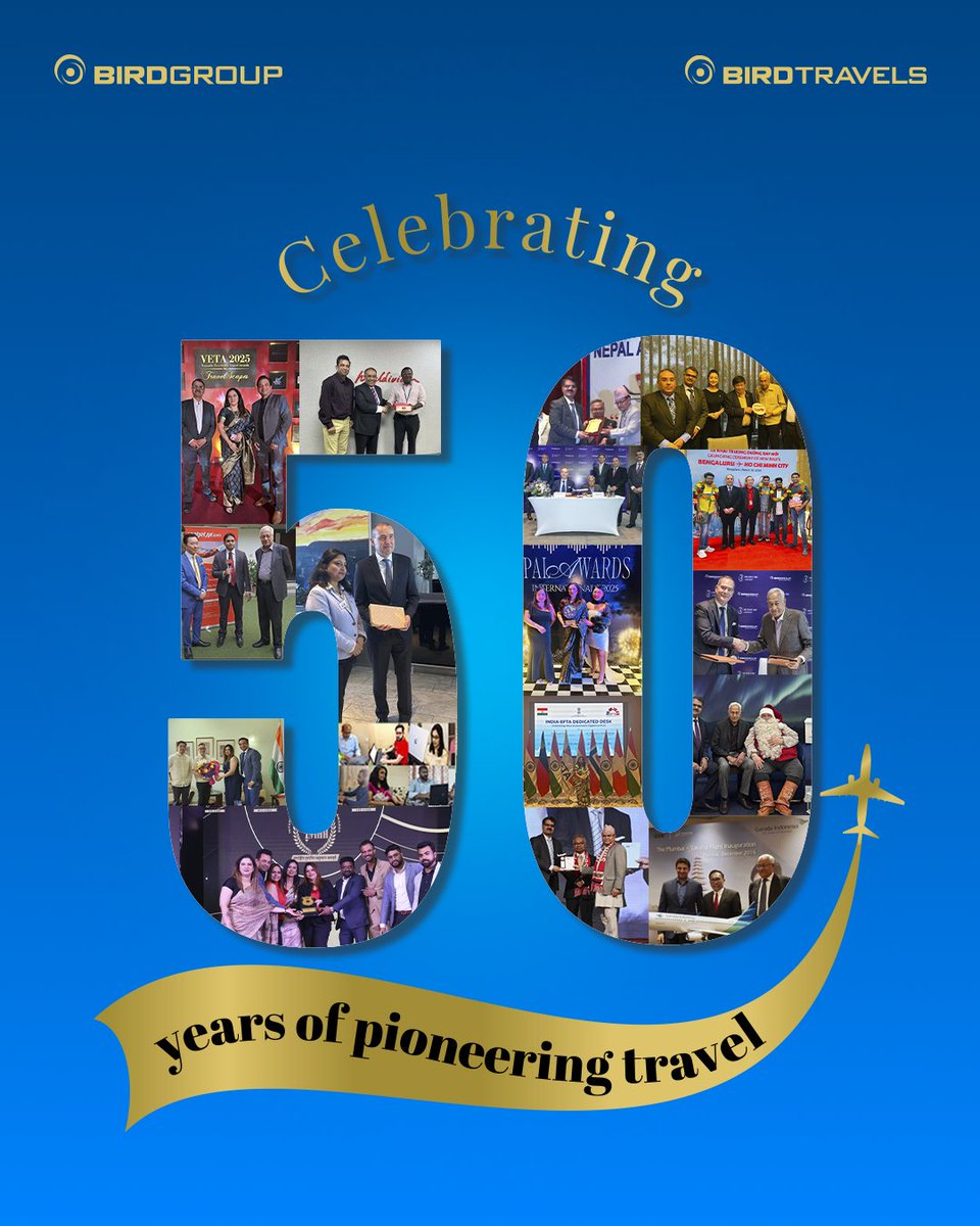 BirdGrp's tweet photo. 50 Years of Bird Travels! 50 Years of pioneering the travel industry and contributing towards its dynamic growth. 50 years of friendship & unshakeable trust.
#FlyLikeABird #BirdTravels #GoldenAnniversary #BirdGroup #Aviation #Travel https://t.co/PBc7wUpzm5