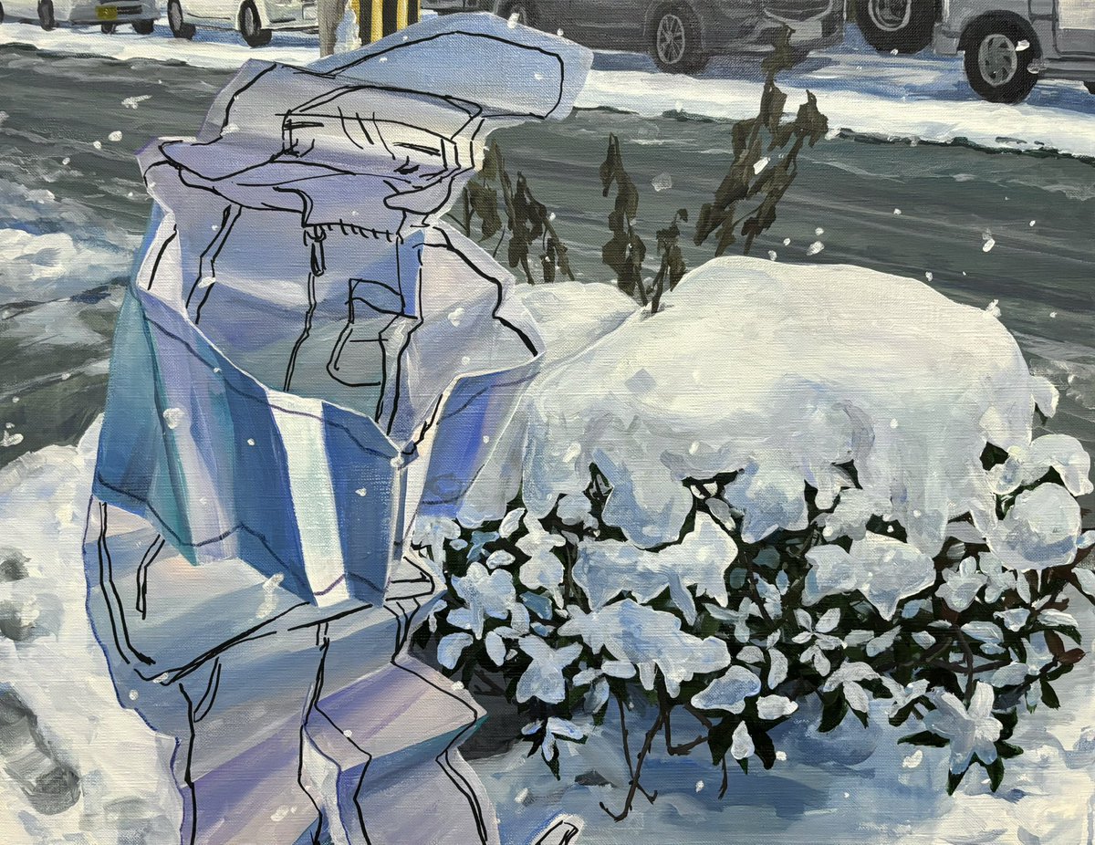 「雪道」

P10号(410×530mm)
キャンバスにアクリル、ペン
2025