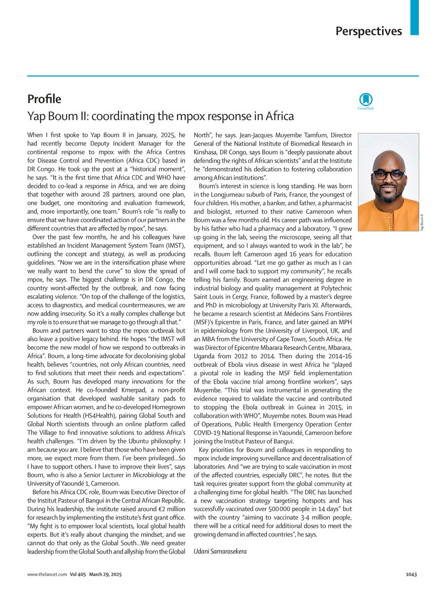 🗞 <a href="/AfricaCDC/">Africa CDC</a> is committed to safeguarding health across the continent, with dedicated experts working around the clock to respond to outbreaks and strengthen health systems.

<a href="/YapBoum2/">Yap Boum</a>, Deputy Incident Manager, is guiding Africa CDC’s coordinated effort to curb #mpox