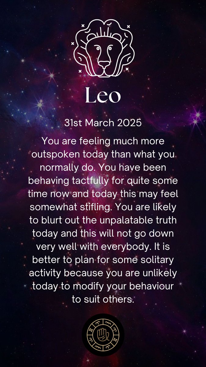 Astrologymatrix's tweet photo. Today’s #horoscope 31st March 2025 (#Monday)
#Leo #Virgo #Libra #Scorpio
#ZodiacSigns #astrologymatrix #MondayVibes #MondayMorning #MondayMotivaton https://t.co/PrAzyQfPDQ