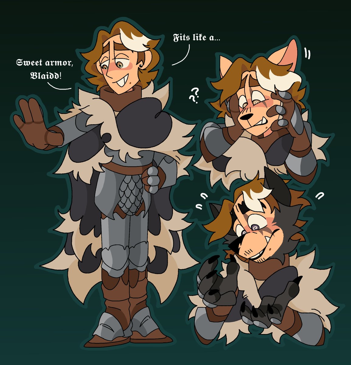 EthcatTF's tweet image. Finally convinced Blaidd to let me try on his armor... 🐺