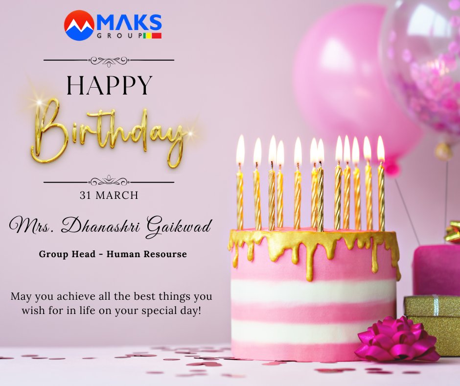 maks_group's tweet photo. Happy Birthday to you Mrs. Dhanashri Gaikwad🎉🥳
MAKS Group family wishes you a very happy birthday and long life on this special day!🎂

#HappyBirthday #Happy #Birthday #birthdaylove #birthdaygifts #birthdawishes #ForYouWeAre #MAKSGroup https://t.co/FdF4W2d2Uo