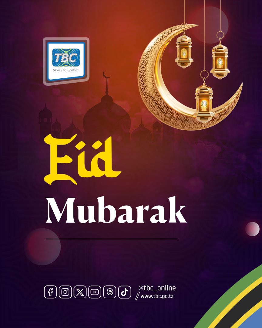 TBConlineTZ's tweet photo. Tunakutakia heri ya Sikukuu ya Eid. 

#EidMubarak #EidNjema #TBCupdates #TBCdigital https://t.co/sTY3LgbAqp