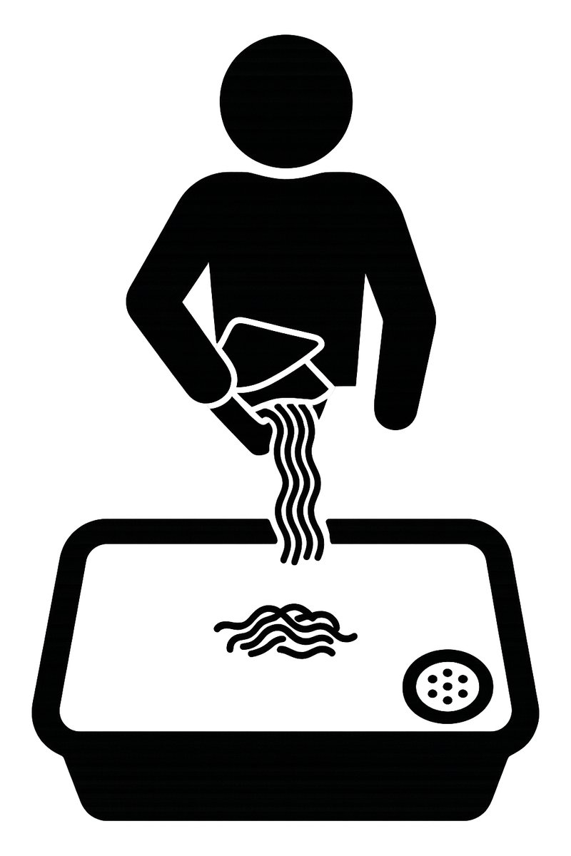 カップ焼きそばの湯切りに失敗する人のピクトグラム #AIart #ChatGPT #GPT4o 