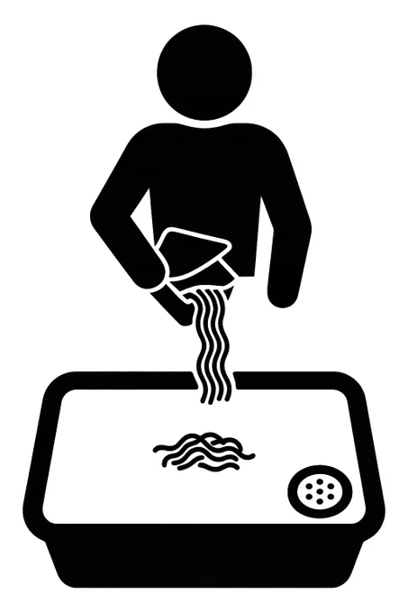 カップ焼きそばの湯切りに失敗する人のピクトグラム #AIart #ChatGPT #GPT4o 