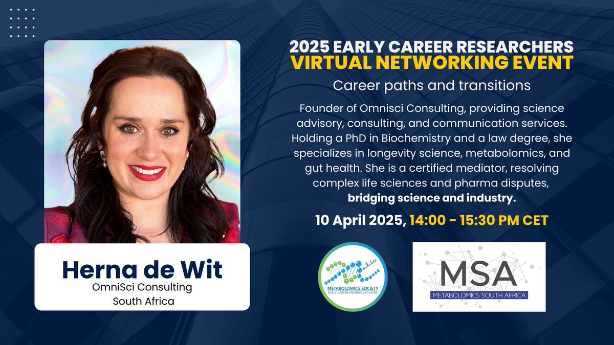 EMN Metabolomics Society (@emn_metsoc) on Twitter photo Meet the speakers for our upcoming Virtual Networking event w/<a href="/MetabolomicsSoc/">Metabolomics Society</a> + <a href="/Metabolomics_SA/">Metabolomics South Africa</a>! Each bring unique insights + expertise — from academia, industry, government, and beyond
Check out their bios! 🌍 📢 #Networking #ECR
Register here 🔗 tinyurl.com/9kkj85tp Meet the speakers for our upcoming Virtual Networking event w/<a href="/MetabolomicsSoc/">Metabolomics Society</a> + <a href="/Metabolomics_SA/">Metabolomics South Africa</a>! Each bring unique insights + expertise — from academia, industry, government, and beyond
Check out their bios! 🌍 📢 #Networking #ECR
Register here 🔗 tinyurl.com/9kkj85tp