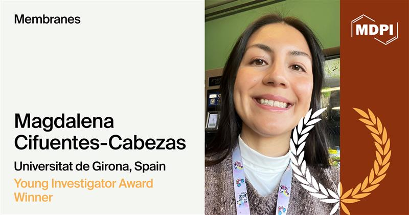 🌟 Winner of the Membranes 2024 Young Investigator Award! 🌟

🎖️We are pleased to announce that Magdalena Cifuentes-Cabezas <a href="/_magdacifuentes/">Magdalena Cifuentes Cabezas</a> from <a href="/univgirona/">Universitat de Girona</a> has been awarded the Membranes 2024 Young Investigator Award!

👉 mdpi.com/journal/membra…

#Membranes #MDPI
