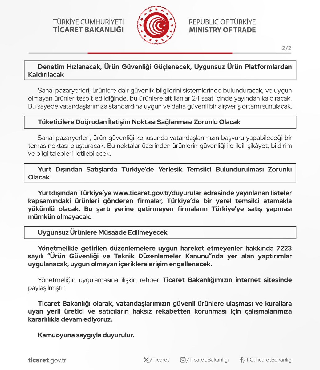 ticaret's tweet image. İnternet Alışverişlerinde Güçlü Ürün Güvenliği Dönemi 1 Nisan’da Başlıyor

(31.03.2025)