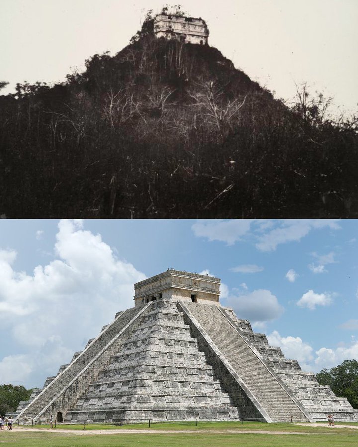 Hilo de fotos de antes y después 🧵

1. Chichén Itzá en 1892 y ahora