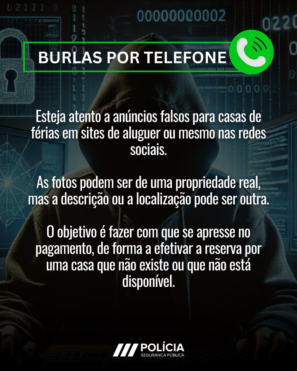 PSP_Portugal's tweet photo. Falso arrendamento – perante um anúncio de arrendamento, a um preço bastante mais atrativo do que o habitual no mercado, é solicitado à vítima o pagamento do “sinal” do arrendamento fictício.
Se for vítima de burla, denuncie de imediato o crime às autoridades!
#semprepresentes https://t.co/NyduOrJS4N