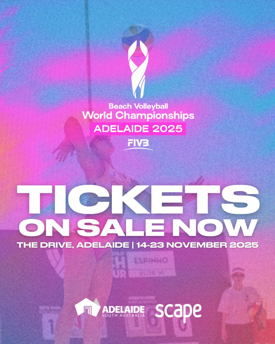 AUS Olympic Team (@ausolympicteam) on Twitter photo The Beach Volleyball World Championships are hitting Australian sand this year!
📆 14-23 November 2025
🗺️ The Drive, Adelaide
🎟️ Tickets on sale 👉 teama.us/BI
#TeamAUS | <a href="/ausvolley/">Volleyball Australia</a> The Beach Volleyball World Championships are hitting Australian sand this year!
📆 14-23 November 2025
🗺️ The Drive, Adelaide
🎟️ Tickets on sale 👉 teama.us/BI
#TeamAUS | <a href="/ausvolley/">Volleyball Australia</a>