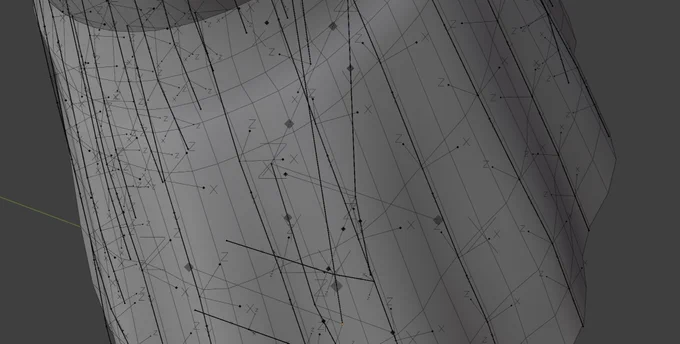 unityに持っていく前にblenderでの注意点がもう一つ スカートボーンの軸向き XorZ軸を合わせよう これ重要、VRMの場合知らんけど、VRCの場合揃えてなかったらunity頑張っても貫通する