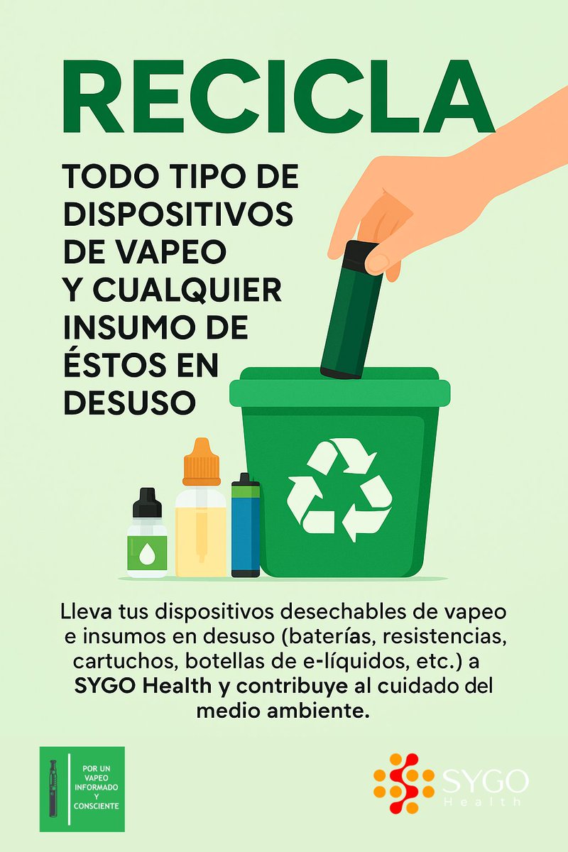 💚💨 ¿Ya no usas tu vapeador? No lo deseches, ¡recíclalo con nosotros!
Contribuye al cuidado del planeta llevando tus dispositivos en desuso a nuestro punto de reciclaje ♻️
📍Rébsamen 415, CDMX
🗓 L-V de 9 a 18 hrs.
#VapeoInformado #VapeoResponsable #ViveInformado #EndSmoking