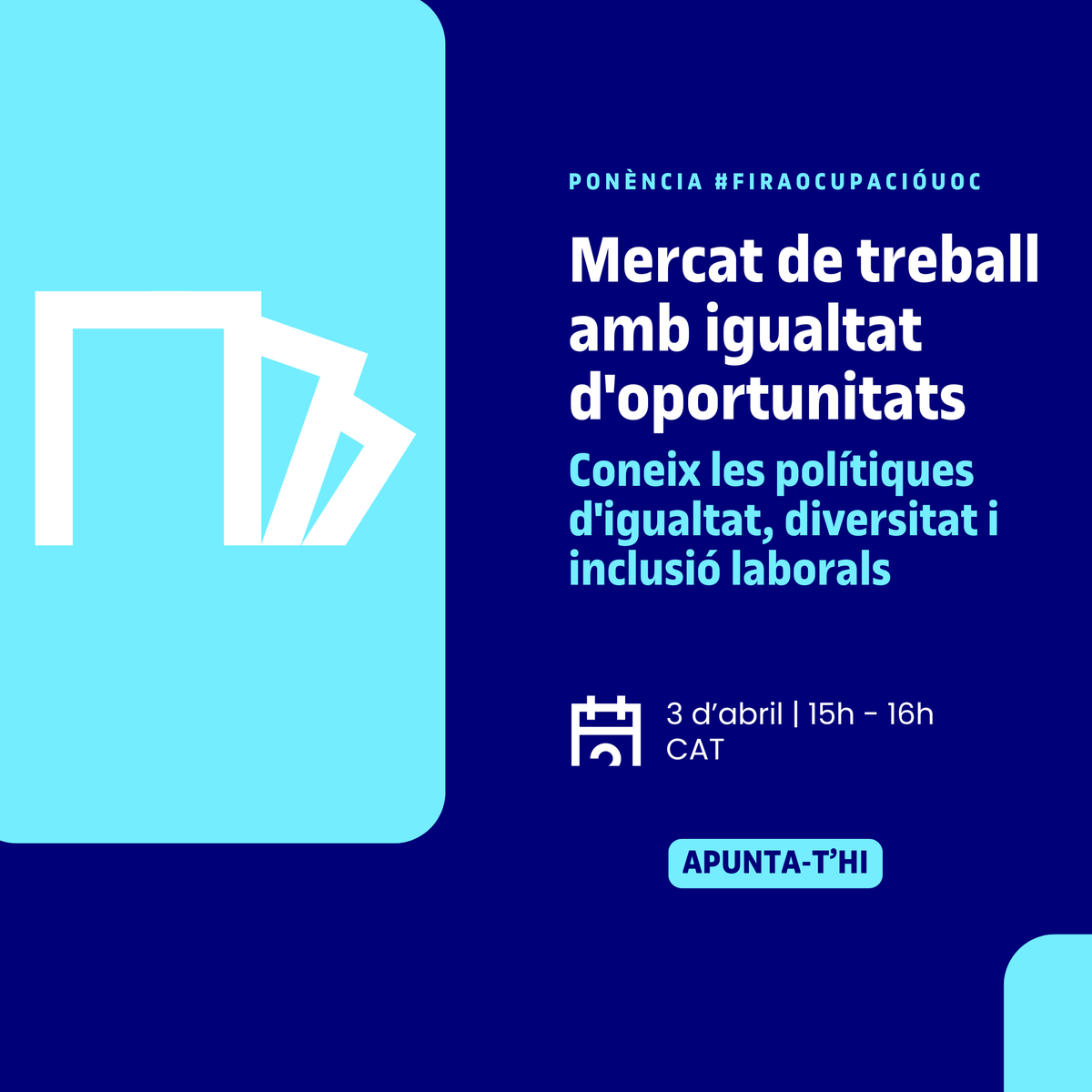 UOCuniversitat (@uocuniversitat) on Twitter photo <a href="/afitob/">Àngels Fitó</a> <a href="/txellpv72/">Txell Pedreño Vila</a> <a href="/aresllop/">Ares Llop Naya</a> <a href="/UOCartshum/">UOC Arts Humanitats</a> <a href="/cpnlcat/">Consorci per a la Normalització Lingüística</a> <a href="/alexandrelopez/">Alexandre Lopez Borrull</a> <a href="/UOCinfocom/">UOC Estudis InfoCom</a> <a href="/veri_fi_cat/">Verificat</a> <a href="/UOCalumni/">UOC Alumni</a> <a href="/mborrasc/">Marta Borràs</a> <a href="/UOCecoempresa/">UOC Economia/Empresa</a> <a href="/crocadembosch/">Carles Rocadembosch</a> <a href="/uvic_ucc/">UVic-UCC</a> <a href="/jarnedom/">Joan Arnedo</a> <a href="/UOCeimt/">UOC: Informática, Multimedia y Telecomunicación</a> 🔵 Mercat de treball amb igualtat d'oportunitats: coneix les polítiques d'igualtat, diversitat i inclusió laborals
📅 3 d'abril
⏰ 15.00 - 16.00 h
🎙️ <a href="/LouisePalmen/">Rachel Louise Palmén</a> - Experta en polítiques EDI a l'àmbit universitari i investigadora del grup <a href="/GENTIC_UOC/">Gender & ICT</a> (<a href="/IN3_UOC/">The Internet Interdisciplinary Institute (IN3)</a>) de la UOC
🎙️ <a href="/afitob/">Àngels Fitó</a> <a href="/txellpv72/">Txell Pedreño Vila</a> <a href="/aresllop/">Ares Llop Naya</a> <a href="/UOCartshum/">UOC Arts Humanitats</a> <a href="/cpnlcat/">Consorci per a la Normalització Lingüística</a> <a href="/alexandrelopez/">Alexandre Lopez Borrull</a> <a href="/UOCinfocom/">UOC Estudis InfoCom</a> <a href="/veri_fi_cat/">Verificat</a> <a href="/UOCalumni/">UOC Alumni</a> <a href="/mborrasc/">Marta Borràs</a> <a href="/UOCecoempresa/">UOC Economia/Empresa</a> <a href="/crocadembosch/">Carles Rocadembosch</a> <a href="/uvic_ucc/">UVic-UCC</a> <a href="/jarnedom/">Joan Arnedo</a> <a href="/UOCeimt/">UOC: Informática, Multimedia y Telecomunicación</a> 🔵 Mercat de treball amb igualtat d'oportunitats: coneix les polítiques d'igualtat, diversitat i inclusió laborals
📅 3 d'abril
⏰ 15.00 - 16.00 h
🎙️ <a href="/LouisePalmen/">Rachel Louise Palmén</a> - Experta en polítiques EDI a l'àmbit universitari i investigadora del grup <a href="/GENTIC_UOC/">Gender & ICT</a> (<a href="/IN3_UOC/">The Internet Interdisciplinary Institute (IN3)</a>) de la UOC
🎙️