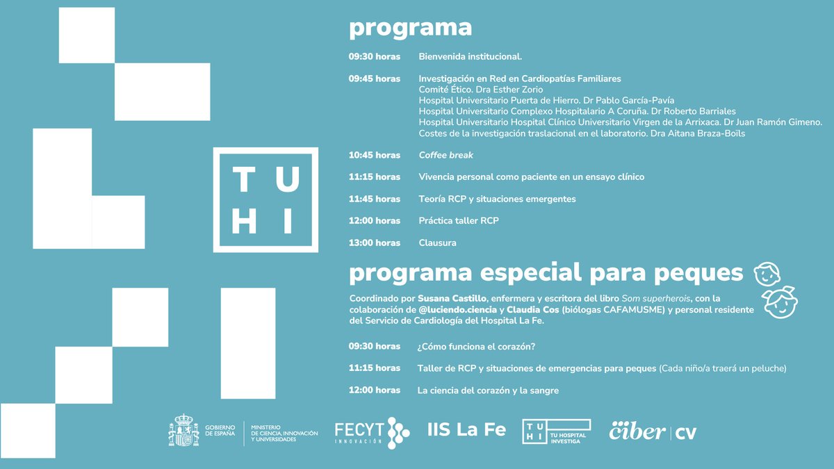 IIS La Fe (@iislafe) on Twitter photo 💙🫀III edición de la Jornada de Cardiopatías Familiares y Muerte Súbita
👧🦸♂️¡Los más peques también serán protagonistas este año! Tendrán su propio programa con talleres interactivos
🗓 12 abril
📍 Torre A <a href="/HospitalLaFe/">HospitalLaFe</a>
📝iislafe.es/es/sociedad/ev… 💙🫀III edición de la Jornada de Cardiopatías Familiares y Muerte Súbita
👧🦸♂️¡Los más peques también serán protagonistas este año! Tendrán su propio programa con talleres interactivos
🗓 12 abril
📍 Torre A <a href="/HospitalLaFe/">HospitalLaFe</a>
📝iislafe.es/es/sociedad/ev…