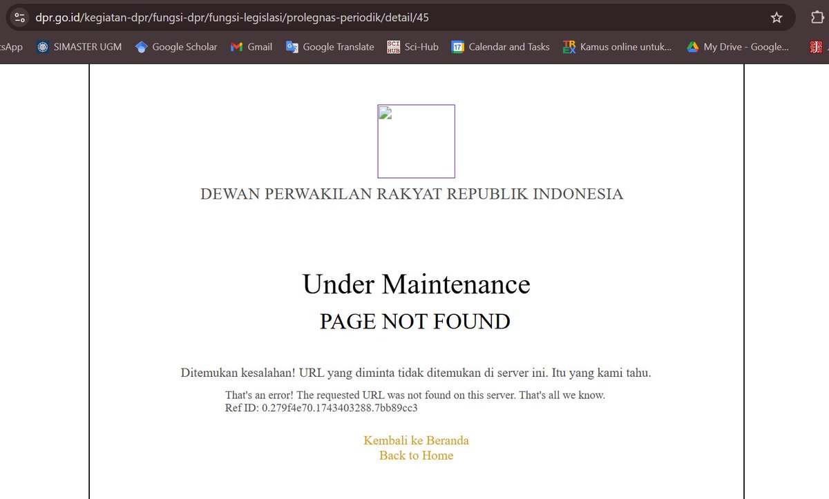 Gimana ngeceknya ya ini?

Website dpr.go.id aja bentuknya begini.

Gak mungkin kan itu diganti lagi alamat web-nya? Apakah website resmi DPR ikut cuti lebaran juga?

Kasih tau ini kita mau ngecek perkembangan RUU kemana? <a href="/DPR_RI/">DPR RI</a> <a href="/DPRIAN_/">Christian Yu</a>