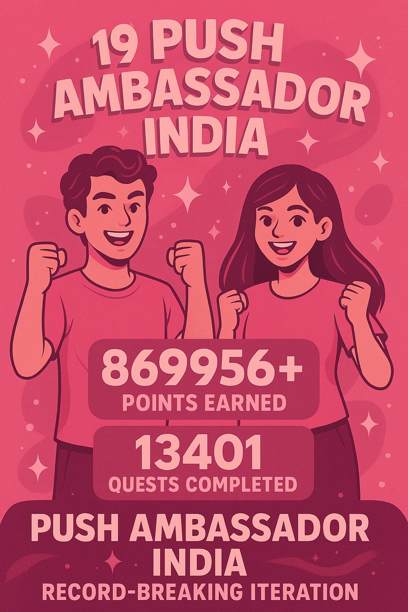 pushprotocol_in's tweet image. Final Day of a Record-Breaking Iteration! 🚀

19 Push Ambassadors India 💜
869,956+ Points Earned 🔥
13,401+ Quests Completed 🎯

This has been our biggest iteration yet! 

Huge shoutout to all the ambassadors for making it happen. Onward &amp;amp; upward! 💪✨