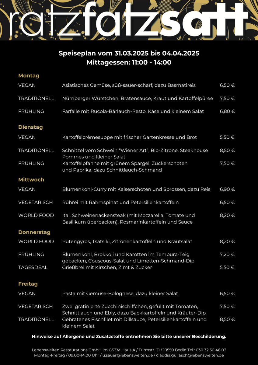 Unsere Karte für diese Woche. Wir freuen uns auf euren Besuch!
#ratzfatzsatt