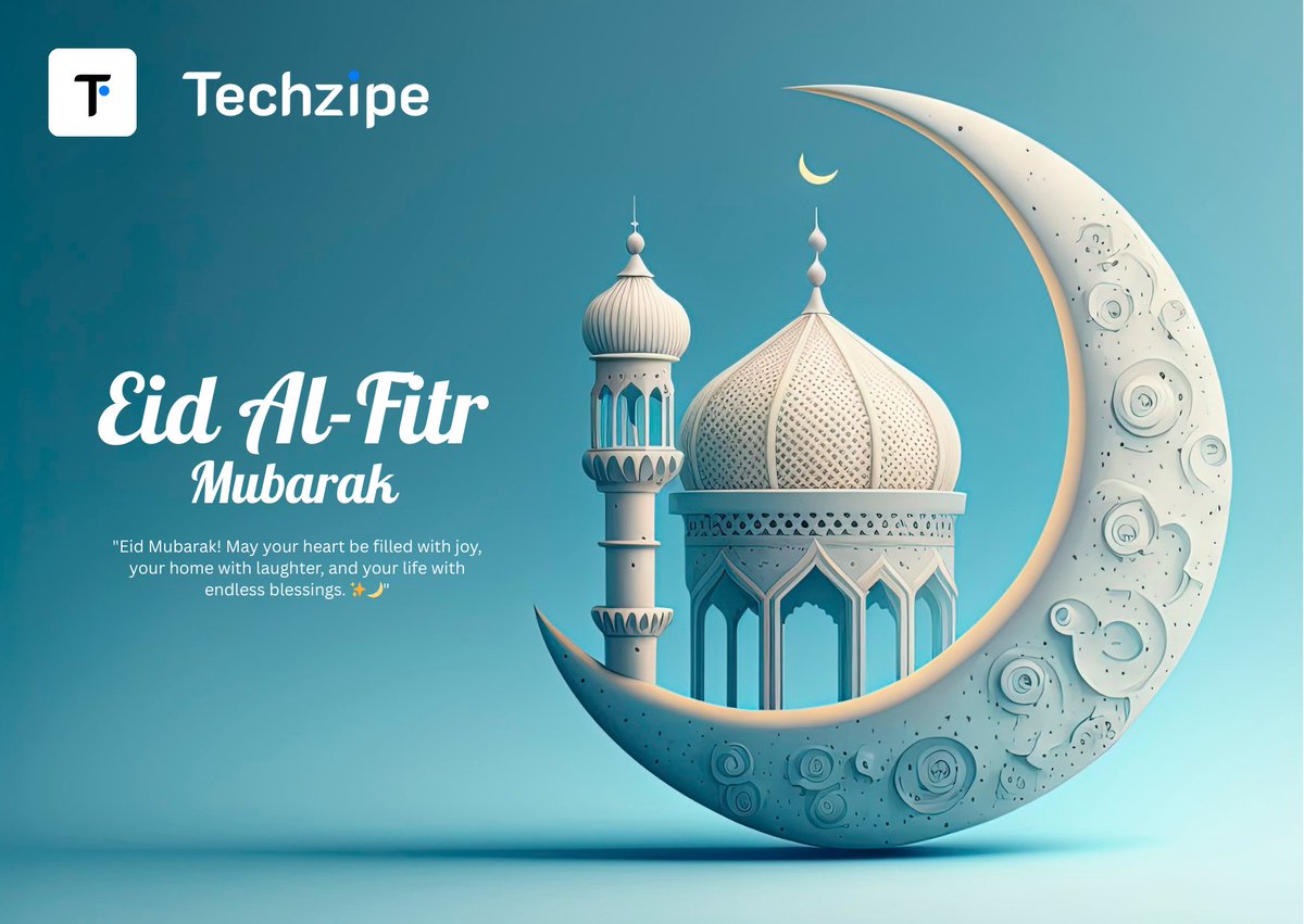 techzipe's tweet photo. Techzipe wishes you a joyous and blessed Eid! 🌙✨ May this special day bring happiness, prosperity, and peace to you and your loved ones. Eid Mubarak! 🎉 #EidMubarak #Techzipe #FestivalOfJoy https://t.co/zb8juWdNAM
