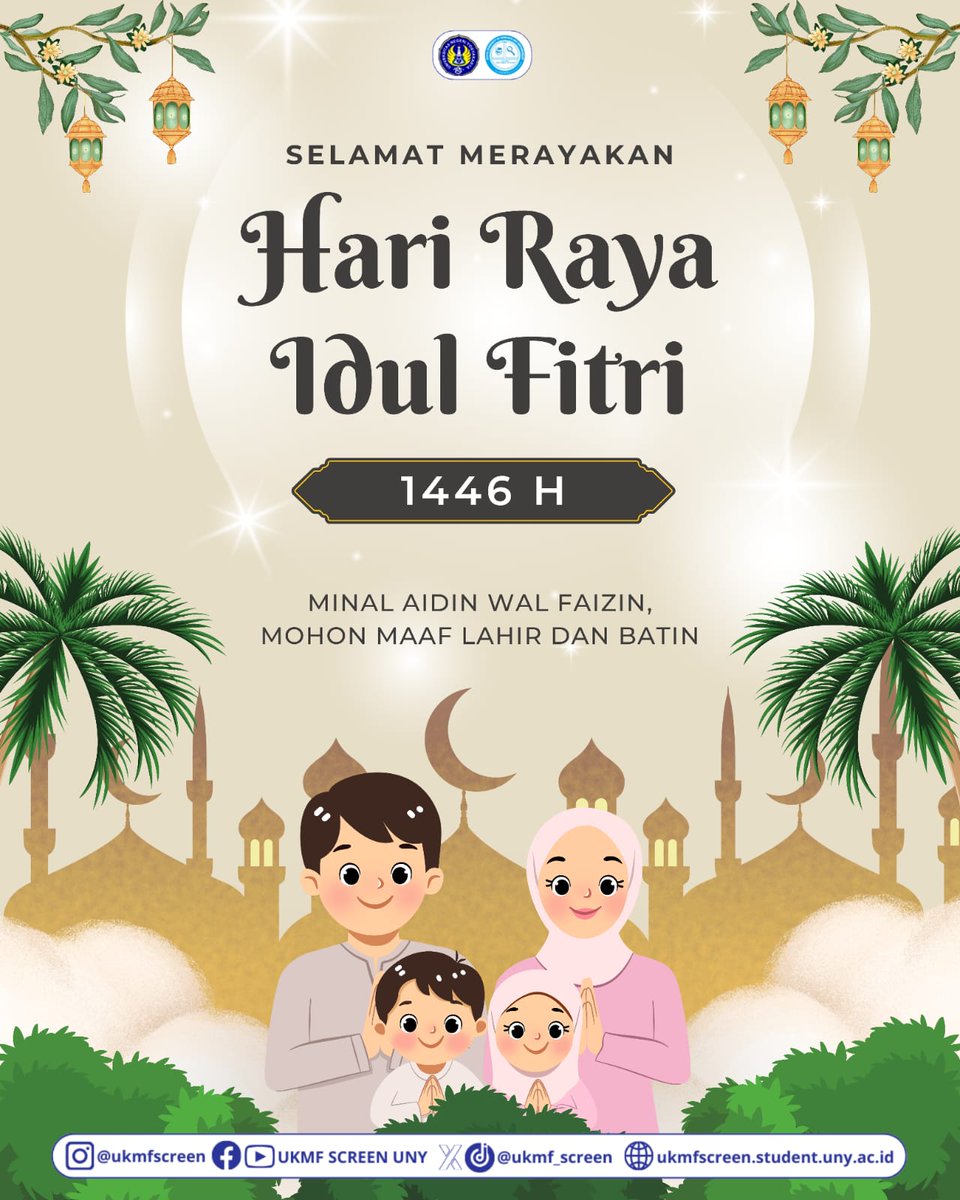 ukmf_screen's tweet photo. [MEMPERINGATI HARI RAYA IDUL FITRI]

Minal aidin wal faidzin. Selamat Hari Raya Idul Fitri 1446 H. Semoga kita kembali ke fitrah, dipenuhi kedamaian, kebahagiaan, dan keberkahan dari Allah SWT

"Bersatu dalam Sinergi, Bersama Menggapai Prestasi" https://t.co/YT2E3skApR