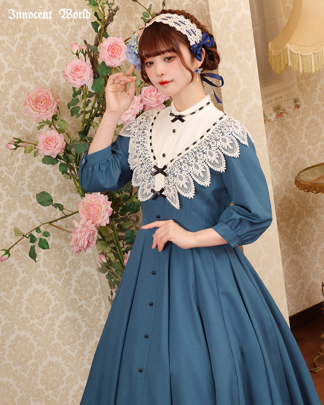 【新品未使用】InnocentWorldイベリスワンピース ブルー×生成 Innocent World Online Shop